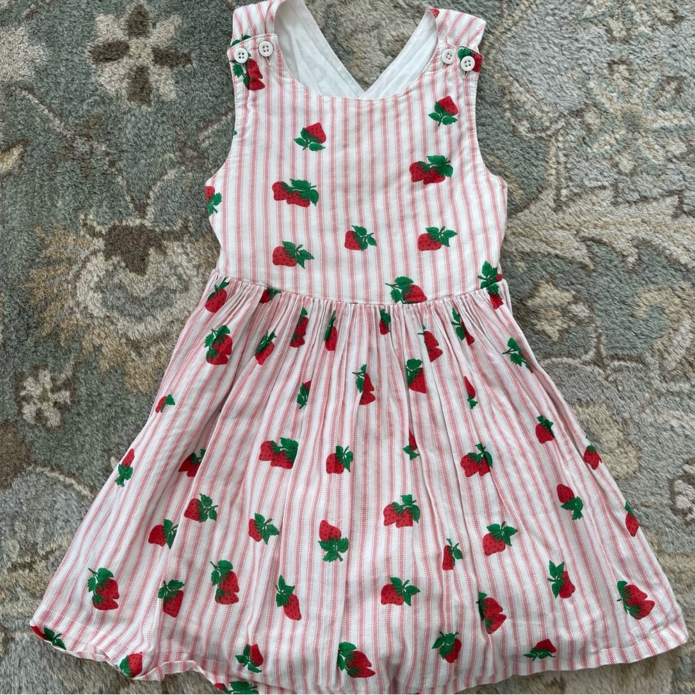 Mini Boden Cross Back Dress Vintage Strawberry Stripe 3-4Y